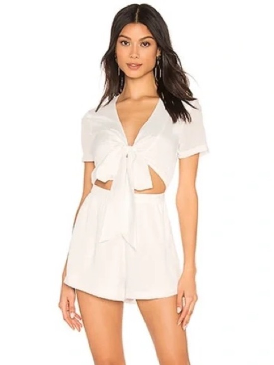 superdown Pants - Superdown White Chiffon Tie Front Romper